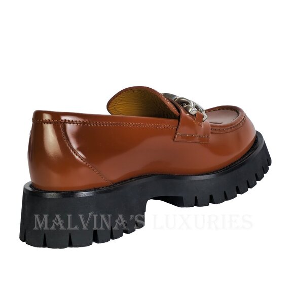 GUCCI SHOES MENS MOC TOE LUG SOLE MOCCASINS LOAFERS w LOGO  sz 7.5 US 8